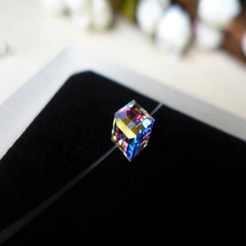 

925 Sterling Silver Crystal Cube Necklace Fish Line Necklaces Bling Bling Pendants for women collares color Jewelry