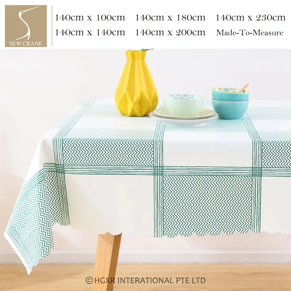 

SewCrane Green and White Home Living Gingham Oilcloth Wipe Easy PVC Tablecloth Country Plaid Table Cover, Many Size