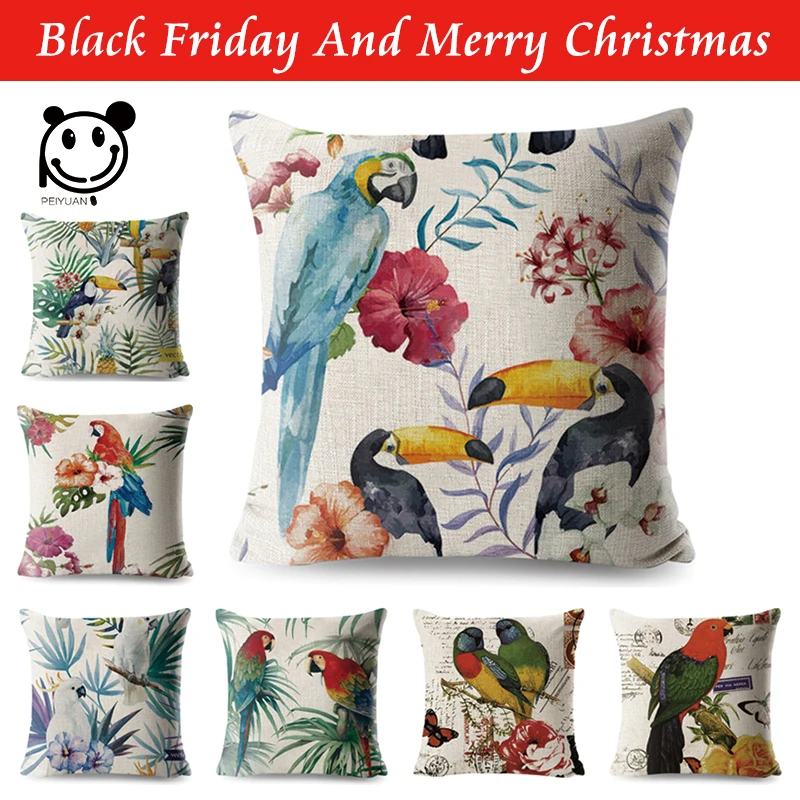 

Flowers and birds Parrot Cushion Covers Scenery Decorative Bright colorful Pillow Case For Sofas 3d printed stylish 45*45cm