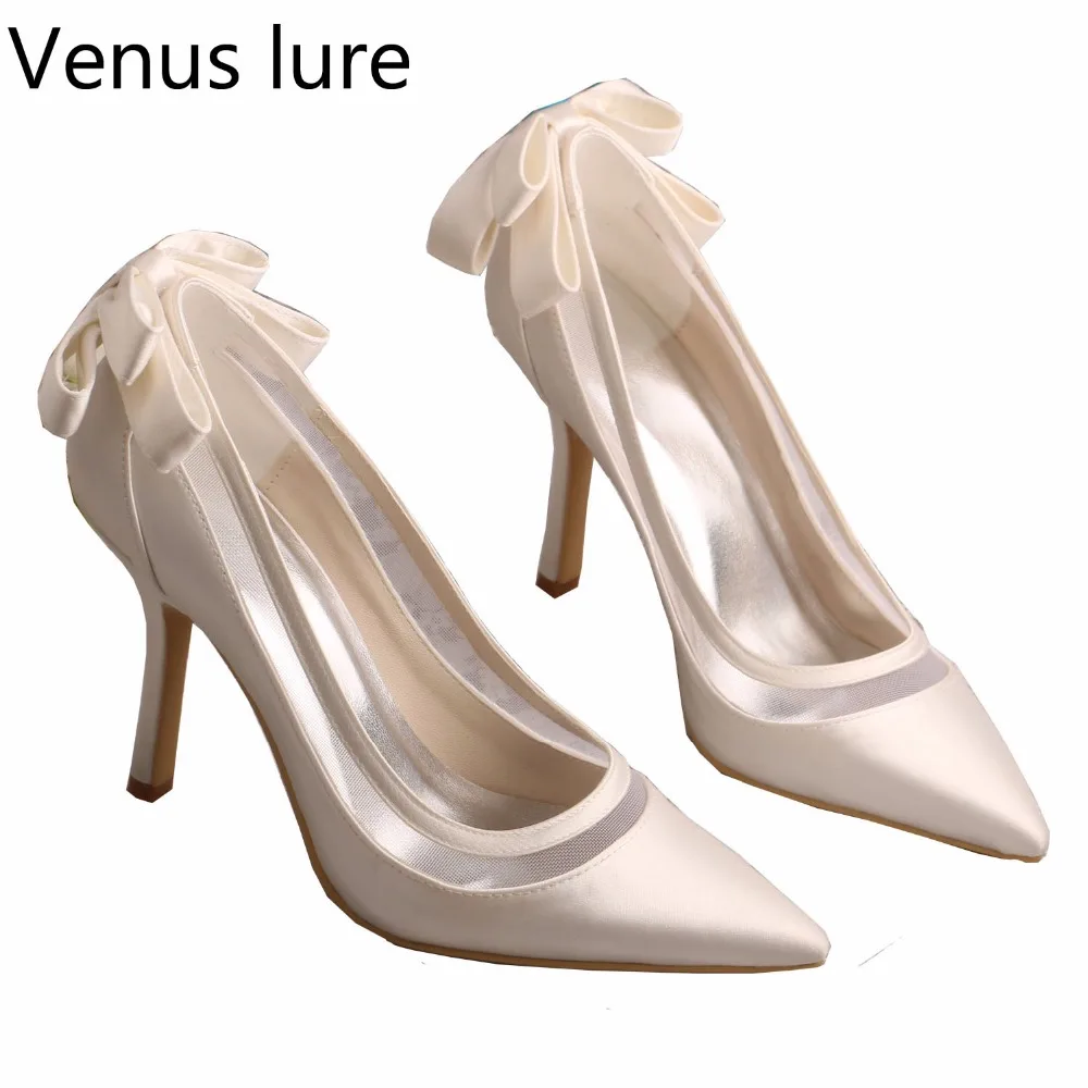 Venus lure Custom Handmade Pointed Toe High Heels Ivory Satin Bridal Wedding Shoes Dropshipping