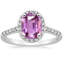 ANI 18K White Gold (AU750) Women Wedding Ring Certified Natural Pink Sapphire Oval/Rectangle Shape Engagement Diamond Halo Ring