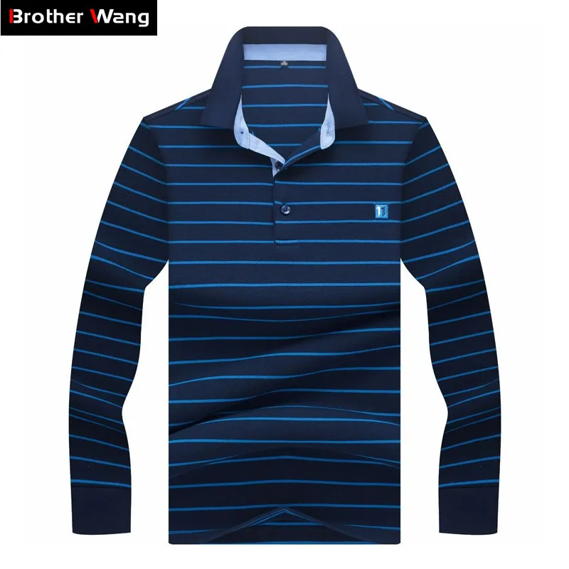 

2019 Spring New Men's Business Casual POLO Shirt Fashion Striped Embroidered Long Sleeve Polo Shirt Male Brand Clothes