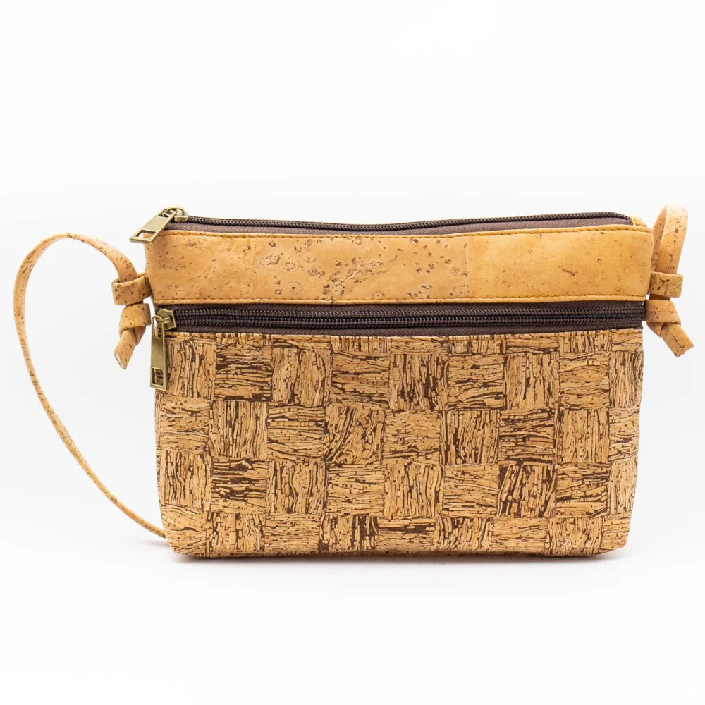 Natural cork handmade double zipper body cross Grain cork women