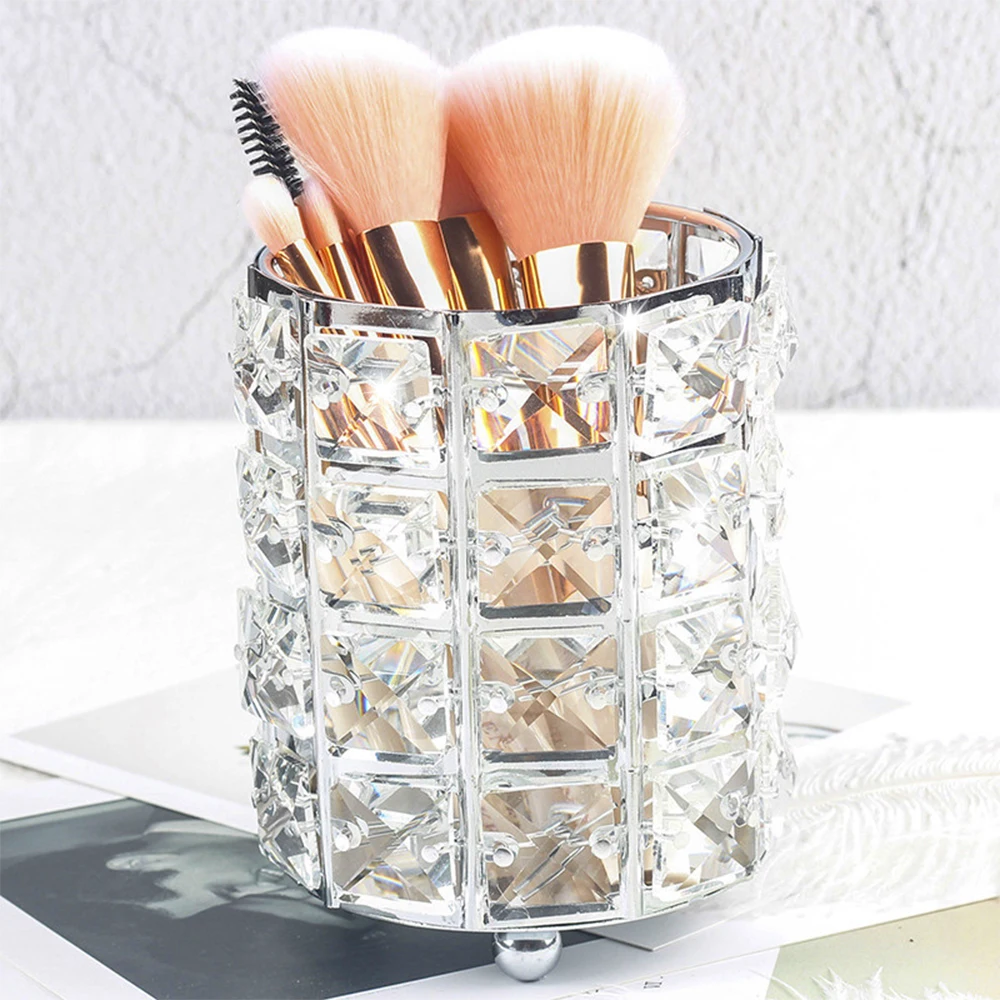 

Europe Metal Makeup Brush Storage Tube Eyebrow Pencil Holder Makeup Organizer Racks Crystal Jewelry Storage Box