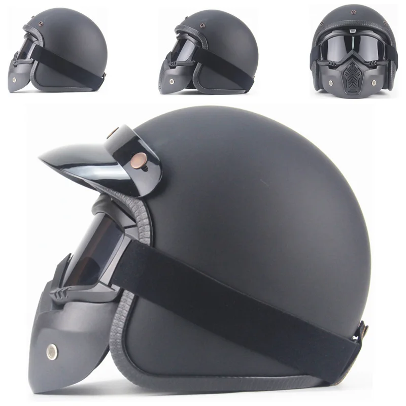 3/4 шлемы moto rcycle с открытым лицом винтажные moto rcycle moto rbike Chopper стиль moto шлем с goggle mask - Цвет: Matte Black