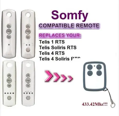 

Somfy Telis 4 RTS, Somfy Telis 4 Soliris RTS replacement remote 433,42Mhz rolling code fine