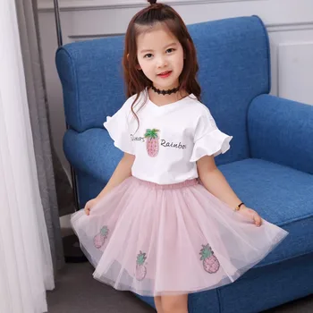 

2018 summer new girl Europe and America short-sleeved t-shirt + strap chiffon floral dress two-piece suit