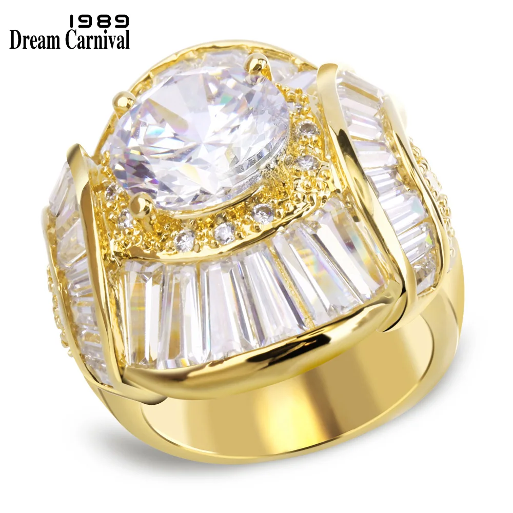 

DreamCarnival 1989 Big Baguette Stones Huge Party Ring for Women Gold Color Unique Style Bijuox Anillos Hot Bridal Rings YR7022