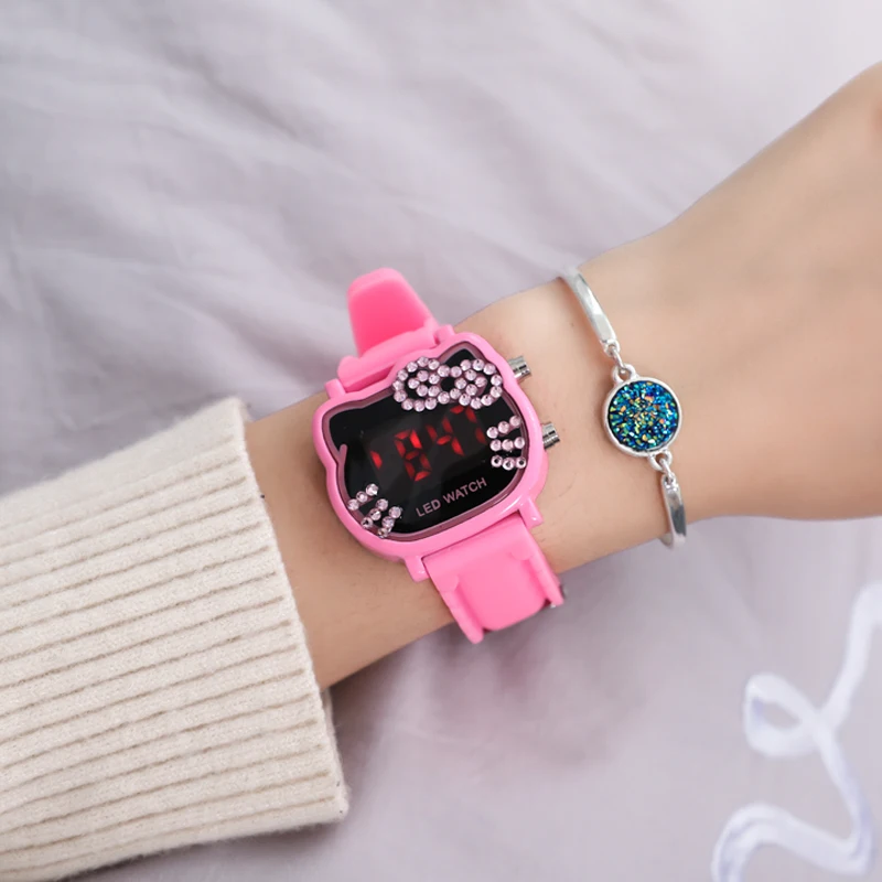 Милые детские часы Hello Kitty цифровые светодиодные модные наручные для девочек