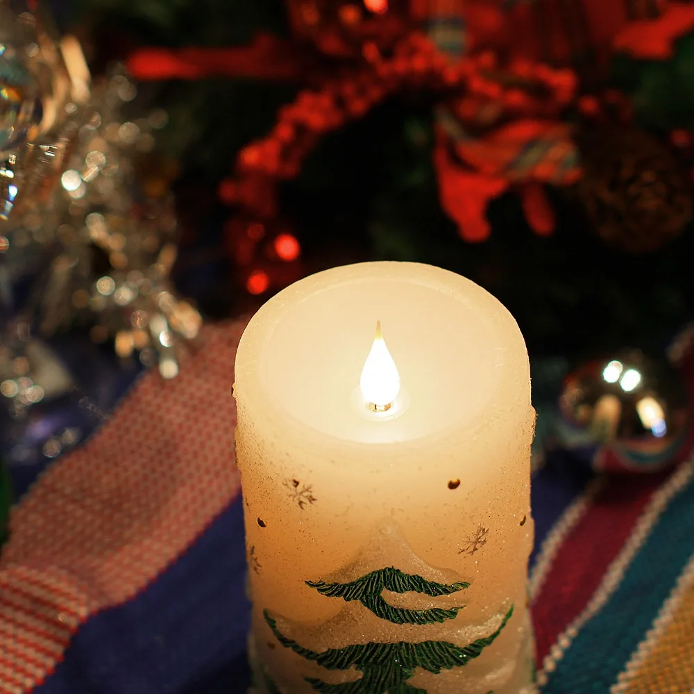 GiveU Рождественская елка украшения 3D Пламя светодиодные свечи с таймером Санта снеговик шаблон рождественские украшения для дома