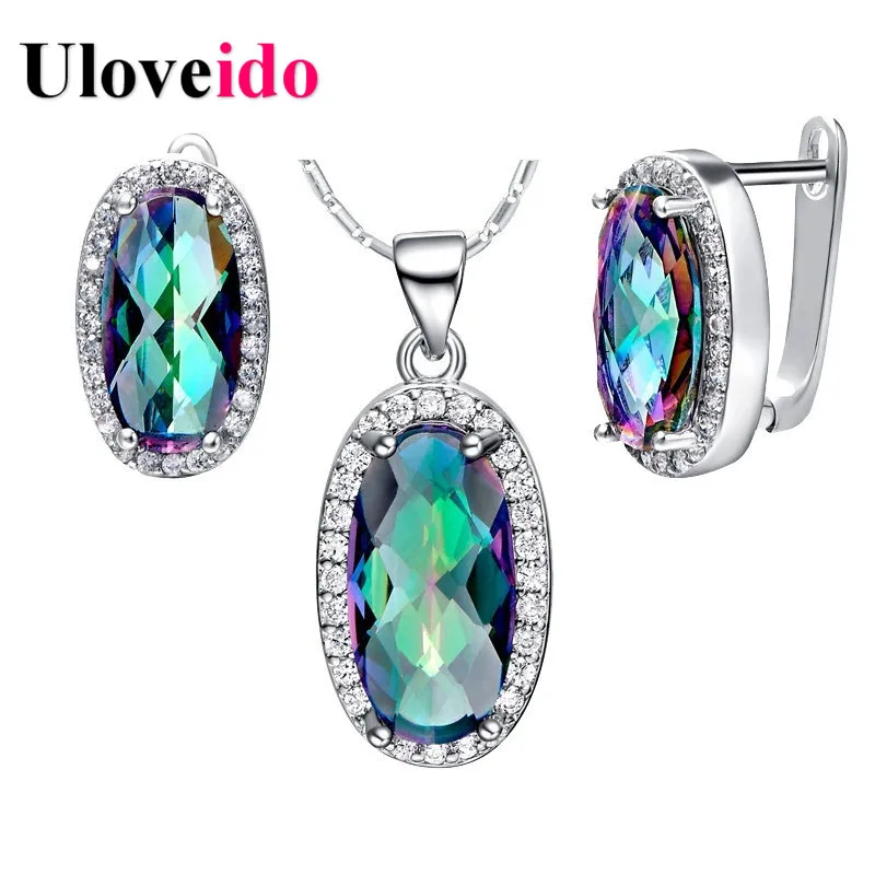 

Uloveido Rainbow Bridal Jewelry Sets Wedding Decoration Necklace and Earrings Set Oval Jewellery Sets for Women Wholesale T482NR