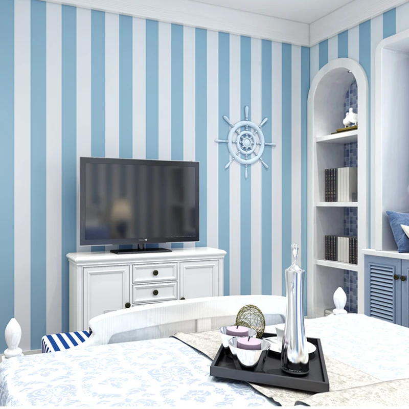 Featured image of post Blue Striped Wallpaper Bedroom