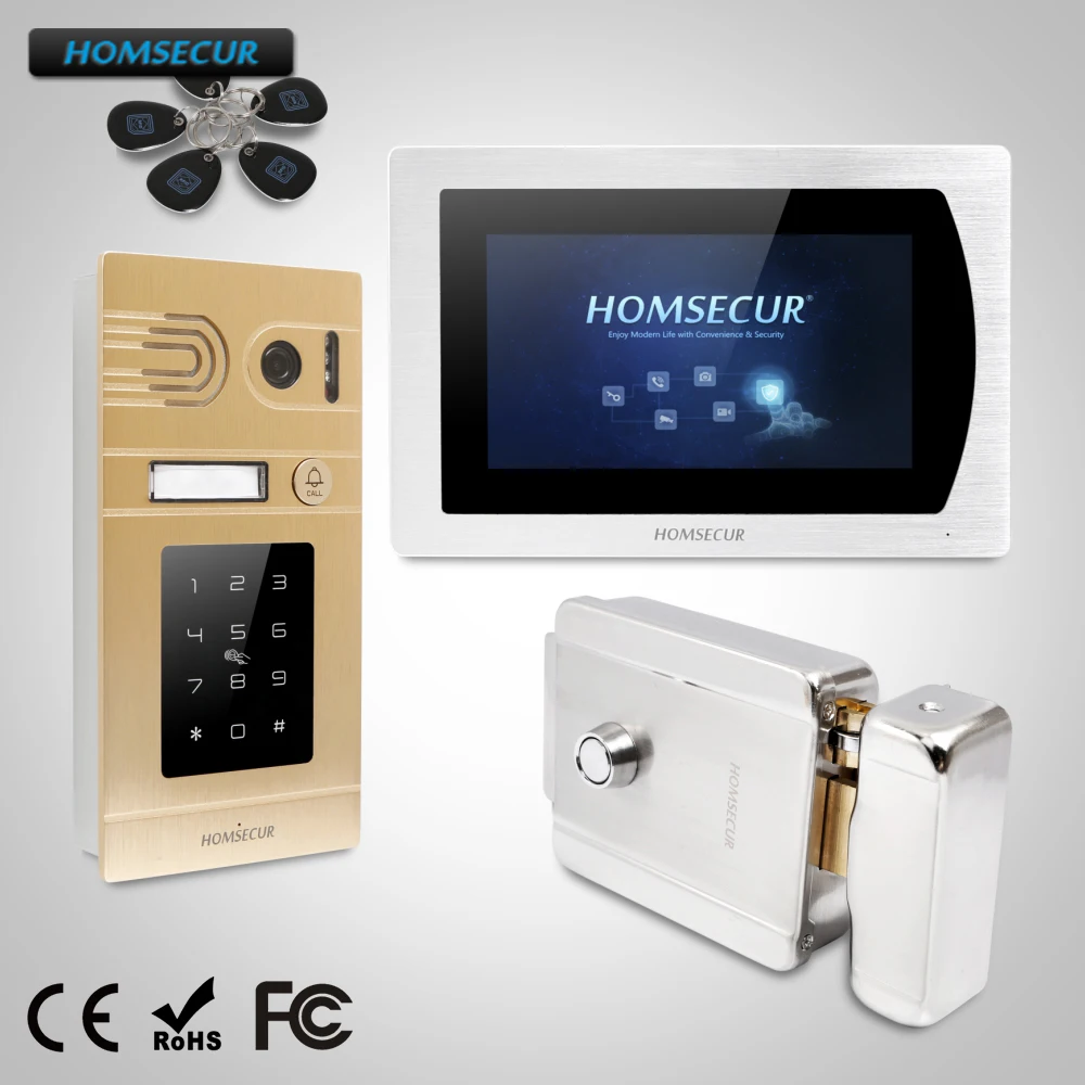 HOMSECUR 7\ Wired Video Door Entry Security Intercom Electric Lock+Keys Included+CAll Transfer+Motion Detection BC071-G+BM717-S