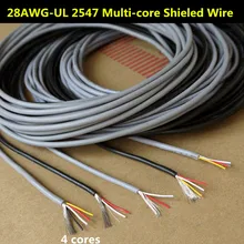 28AWG 4 ядра многожильный экранированный провод Луженая Медь контролируемый кабель для наушников UL2547 черный и серый цвет аудио линии