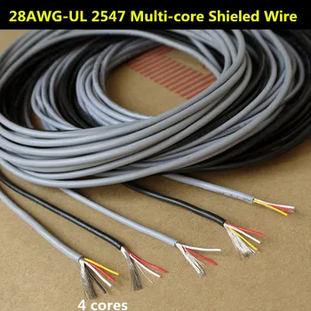 

28AWG 4 Cores Multicores Shielded Wires Tinned Copper Controlled Cable Headphone Cable UL2547 Black & Gray color Audio Lines