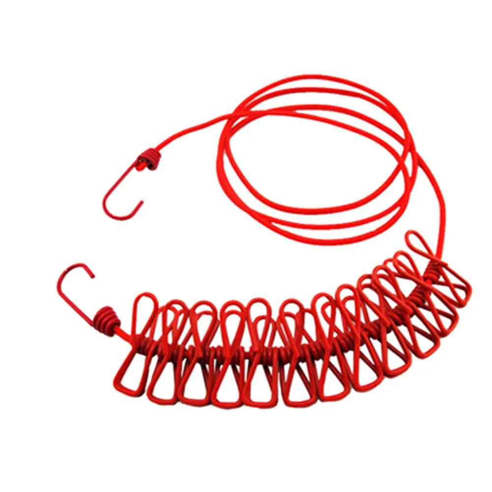 WCIC Elastic Clothesline Travel Clothes Washing Lines with 12pcs Clothespins Red