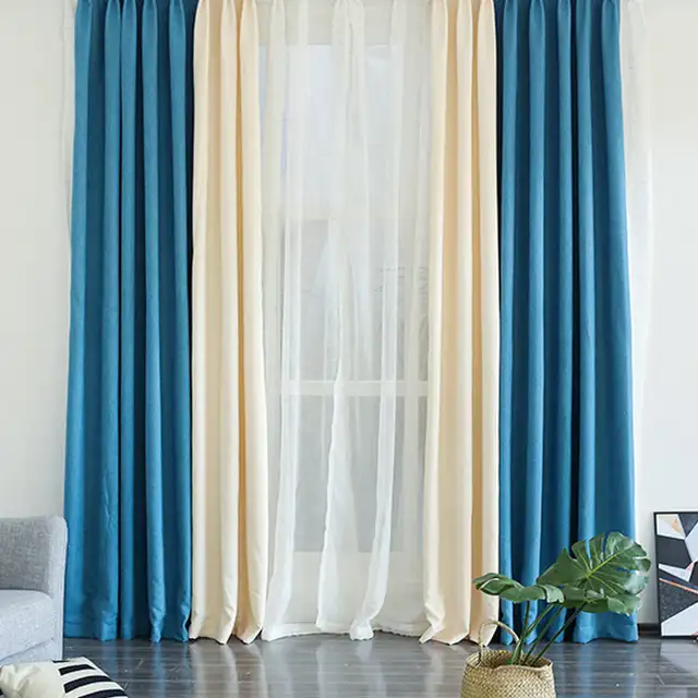 Online Shop Window Curtains 2 Colors Stitching Solid Blackout