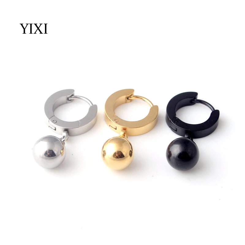 

YIXI New Style Ball Earrings Men Punk Huggie Stainless Steel Pendant Drop Earrings Round Circle Loop Fashion Women Hot Jewelry