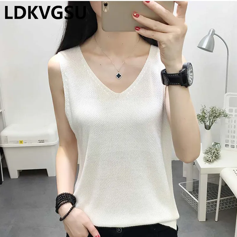 Multi Color Knit Vest Women Summer 2018New Small Harness Bottoming Sleeveless Femme Solid Loose Large Size Is238 |