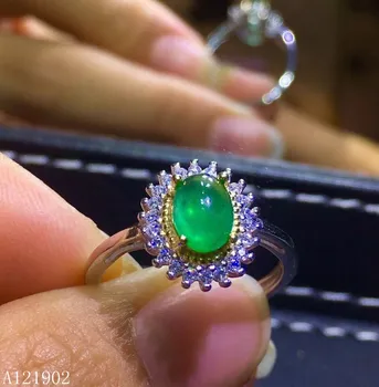 

KJJEAXCMY boutique jewelryar 925 Silver-inlaid Natural Treasure Emerald Girl Ring Support Detection