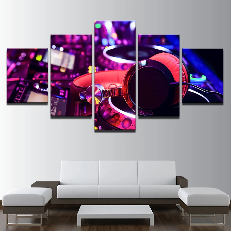 

Canvas Print Artwork 5 Piece DJ Music Instrument Mixer And Headphones Poster Painting Wall Art Modern Home Decor For Living Room