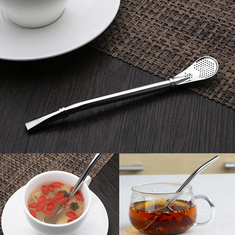 Stainless Steel Filtering Drink Straw Scoop Spoon For Tea Filter Fruit