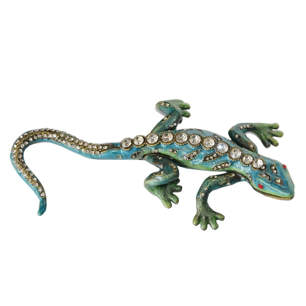 

lizard bejeweled jewelry crystal trinket box pewter figurines miniature metal sculpture tabletop decoration jewelry organizer