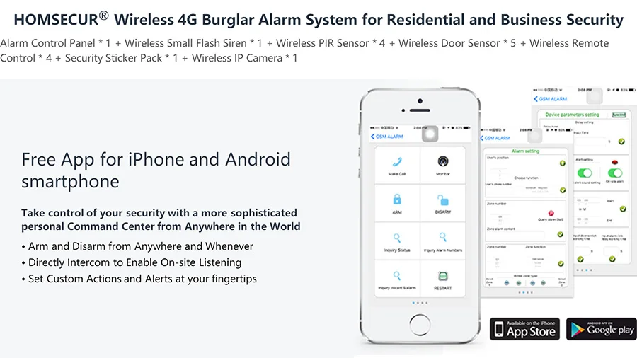 HOMSECUR 2 комплекта для выбора беспроводной и проводной 4G/GSM охранная сигнализация+ беспроводная IP камера