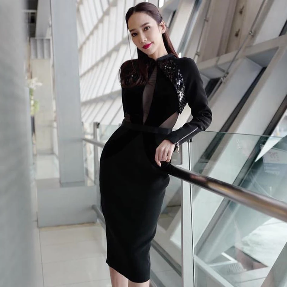 Adyce 2019 новое зимнее Бандажное платье для женщин Vestido сексуальное черное Клубное с