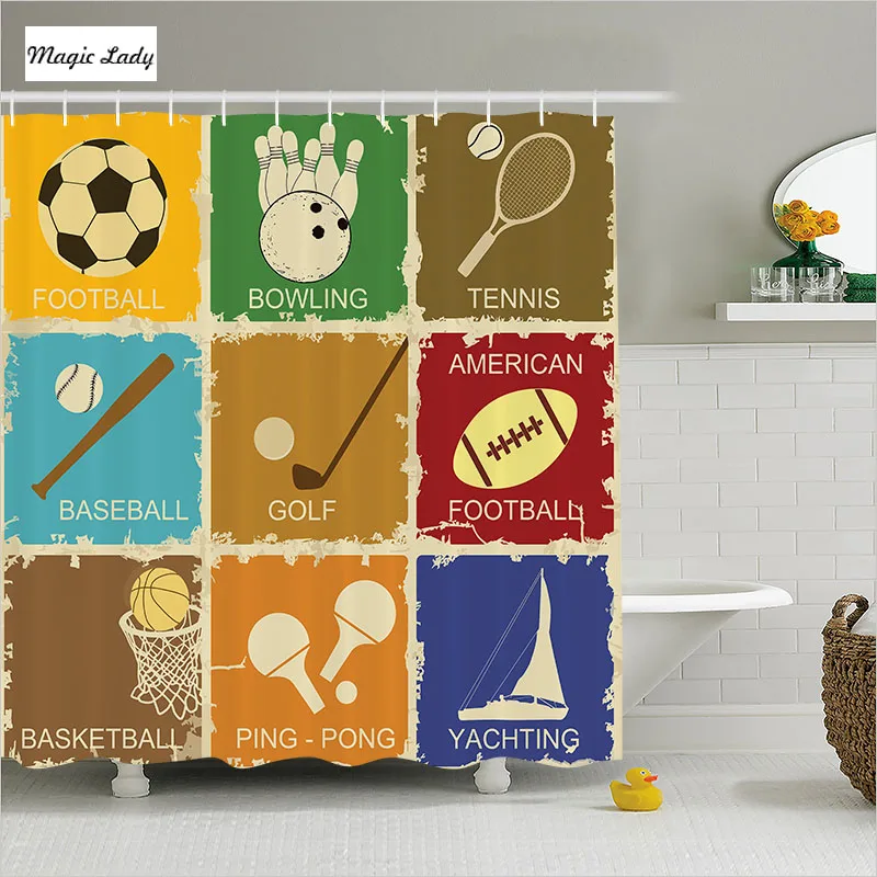 Shower Curtain Game Bathroom Accessories Vintage Sport Golf Bowling