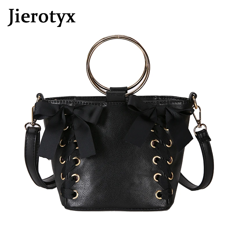 

JIEROTEY Cute Bow Bucket Women Handbag Fashion Round Handle Women Messenger Bag Pu Leather Females Tote Kawaii Girls Cross Bags