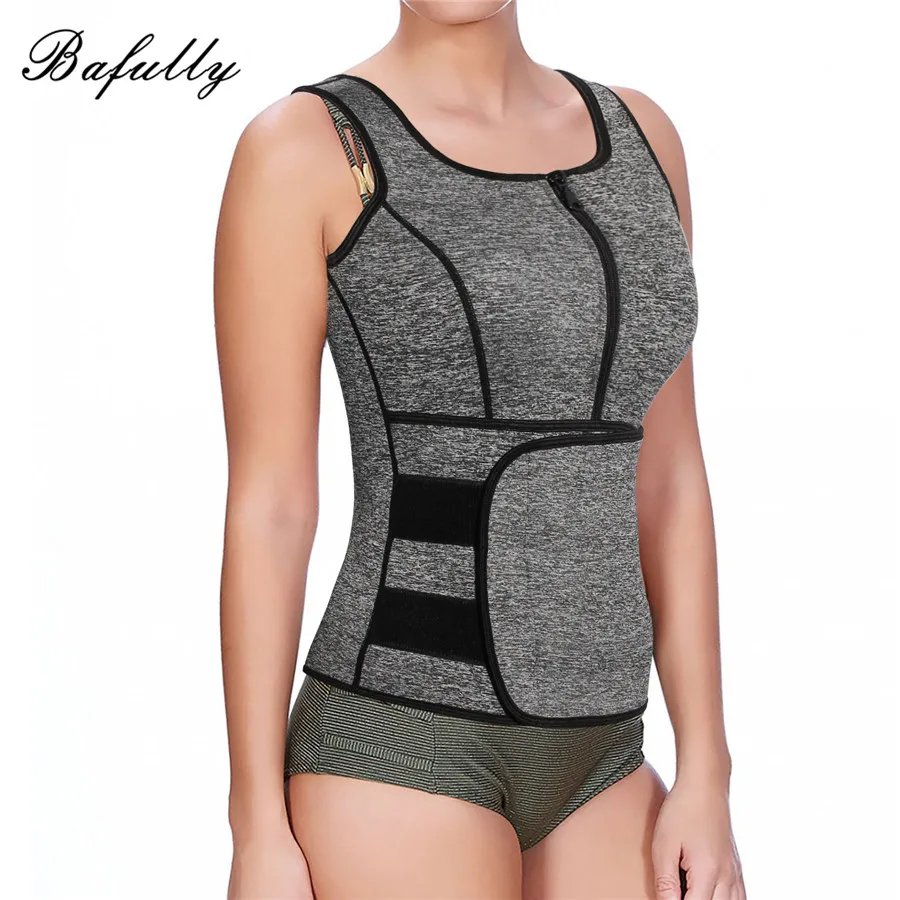 

Bafully Sweat Slimming Women Waist Trainer Vest Neoprene Body Shaper Tummy Control Fitness Tops Corset with Zipper Adjust Belt