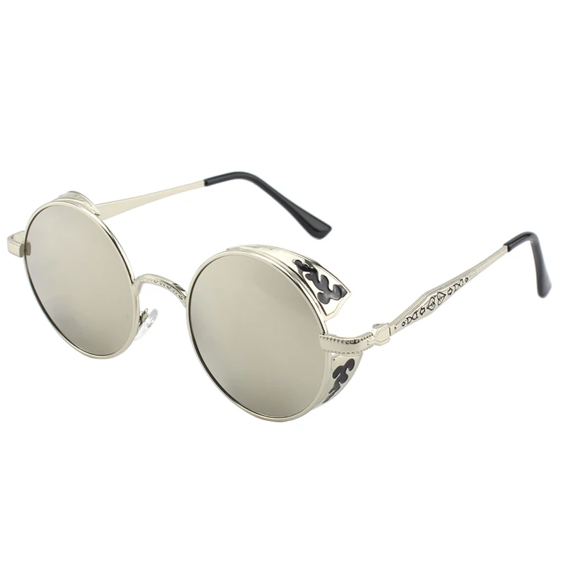 CGID Polarized Steampunk Sunglasses Round Metal Sun Glass Brand Designer Retro Vintage Glasses UV400 for Men& Women E71 - Цвет линз: C05 Silver Silver