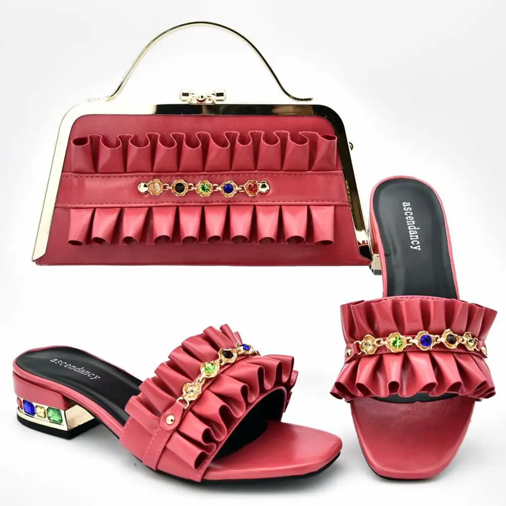 

Italian shoes and bag matching set in coral color loe heel slippers shoes and clutches bag set new arrival shoes bag SB8403-4