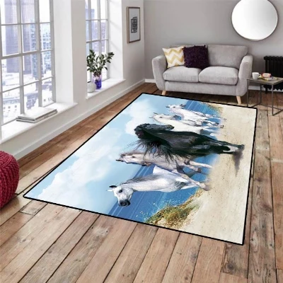 

Else Black White Horses Running Horses 3d Pattern Print Non Slip Microfiber Living Room Decorative Modern Washable Area Rug Mat