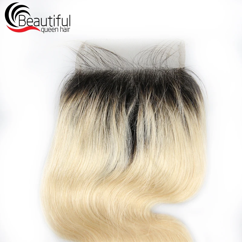 1b/613 Blond Lace Frontal Brazilian Body Wave Human Hair closure 4x4 Free Part 10-20 Inch Remy Hair Beautiful Queen Hair