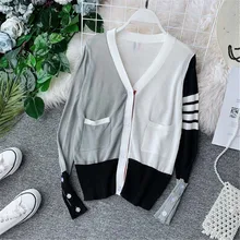 NiceMix 2019 Spring Autumn New Knit Sweater Cardigan Women's Splicing Long Sleeve V-neck Casual Fashion Elegant Women Cardigan slimming v neck color splicing patch pocket long sleeves cardigan for men