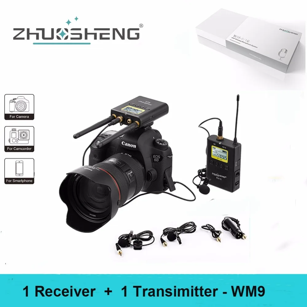 ZHUOSHENG WM 9 Запись интервью микрофон Беспроводная система Lavalier для dslr Canon Nikon Sony