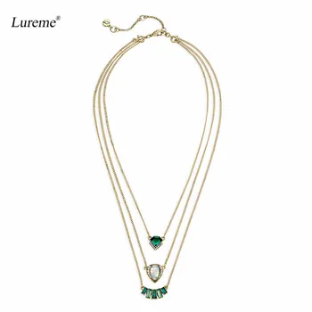 

Lureme Gold Tone Multilayer Mysterious Dark Green Stones Pendants 3 Lines Necklace (nl005811)