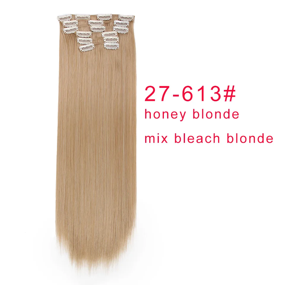AISI 22 красоты "16 клипы 6 шт./компл. шелковистая прямая синтетический клип в наращивание волос для Для женщин накладные шиньон тепла нескользящие - Цвет: 27-613