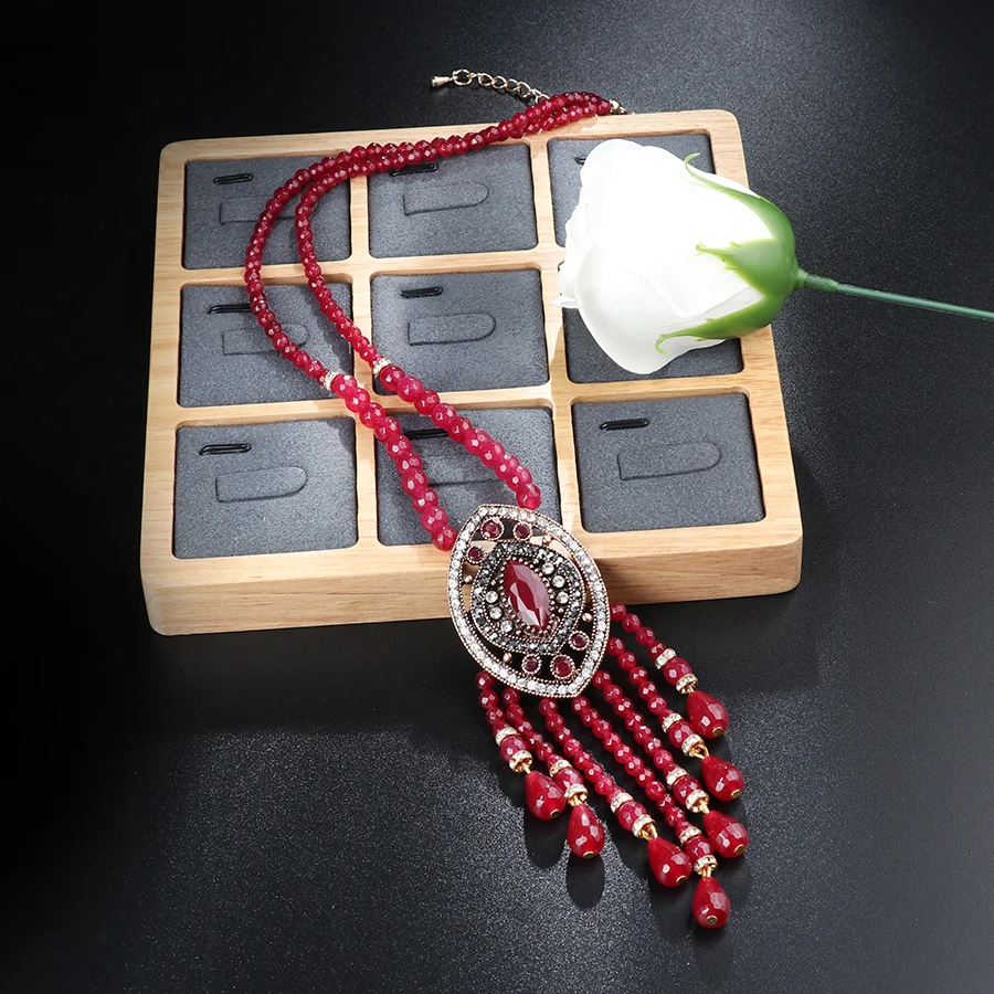 Kinel Винтажный Длинный подвес-кисточка ожерелье для женщин античный золотой цвет турецкий красный кристалл свитер индийский Bijoux роскошный подарок