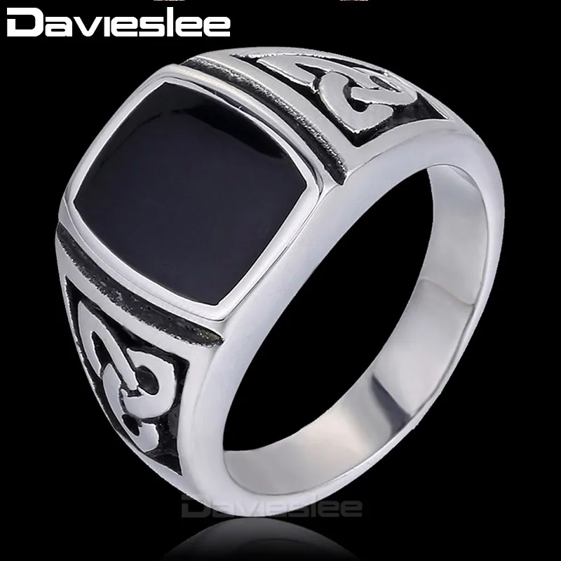 

Davieslee Fashion Mens Ring Ancient Knot Square Enamel Ring Silver Tone 316L Stainless Steel Ring US Size 7-15 DLHR263