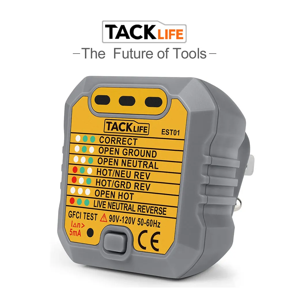 Tacklife EST01 Advanced GFCI Outlet Tester Power Socket Automatic