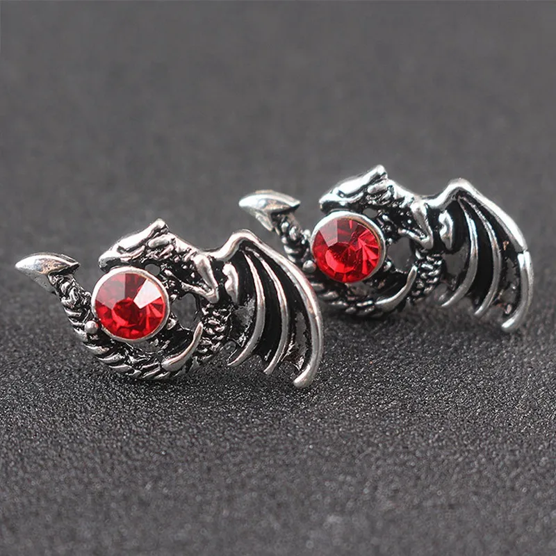 

2018 new fashion Dragon Stud Earrings alloy Punk Earrings for Men Garnet Stone Men Jewelry
