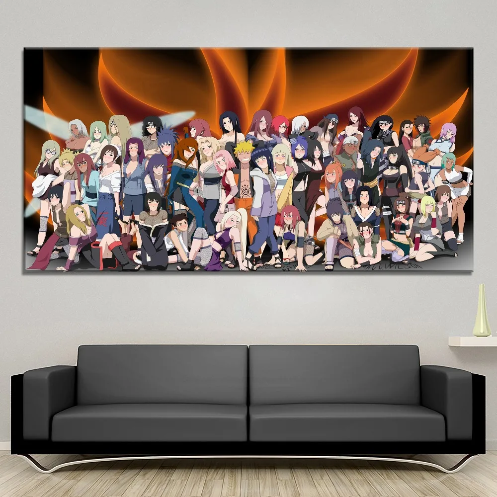

Naruto All Female Characters Painting On Canvas Print Type And On The Wall Decor Artwork 1 Panel StyleAnimation Large Poster