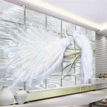

Couples Peacock jade carving background wall manufacturers wholesale wallpaper mural custom photo wall