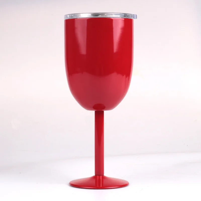 Винный Стеклянный Винный пивная стеклянная кружка 10 унций фляга кофейные кружки вакуумная непроницаемая для питья из 304 нержавеющей стали с крышкой термос - Цвет: Красный