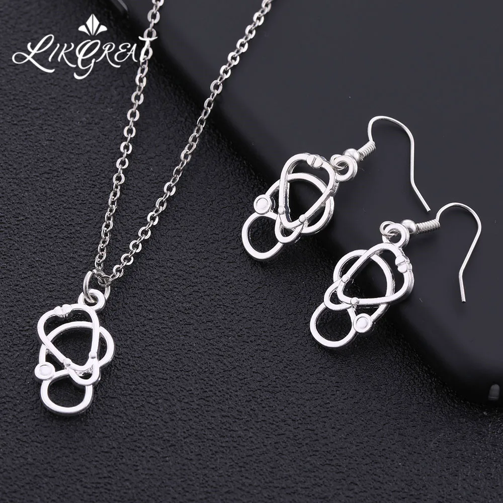 LIKGREAT подвеска стетоскоп ожерелье Серебряный цвет серьги простой Femme Bijoux Подарки