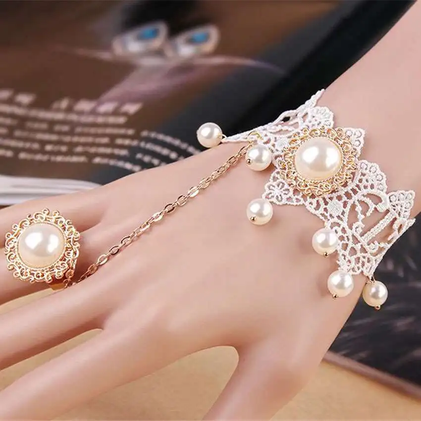 

MHS.SUN Palace Vintage bridal Bracelets Pearls Bangles For Wedding Jewelry Bridal lace Bracelet Hand Chain Party Gift FY013