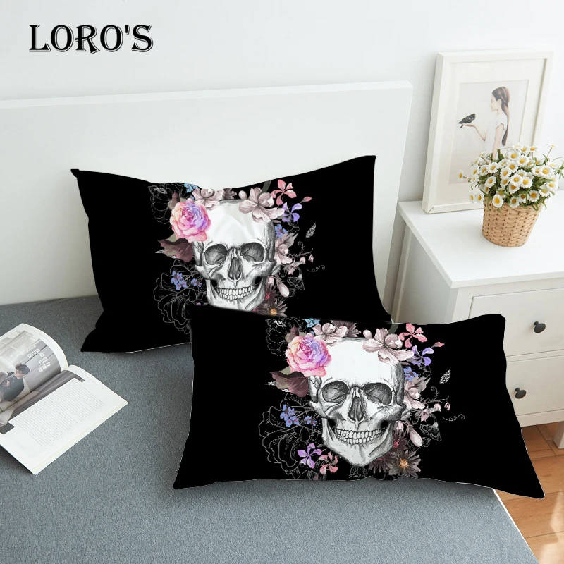 

Chic Sugar Skull Floral Pillow Case White Couple Lovers Gift Pillow Throw Pillowcases Home Beddroom Two Pair Pillows Bedding Set